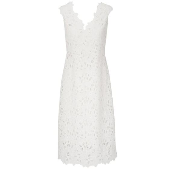 Vince White Gesso Eyelet Lace Embroidered V-Neck Sheath Midi Dress, sz 6 NWT - Picture 2 of 10